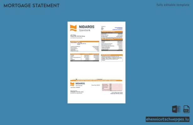 Beispiel eines Hypothekenauszugs der norwegischen Nidaros Sparbank (Word- und PDF-Datei)